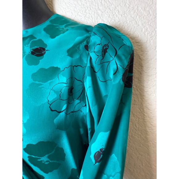Silk Teal Green Drape Tie Floral Dress Vtg 80's Francesca Damon Starington Sz 8 - Picture 6 of 9